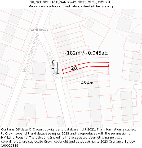 28, SCHOOL LANE, SANDIWAY, NORTHWICH, CW8 2NH: Plot and title map