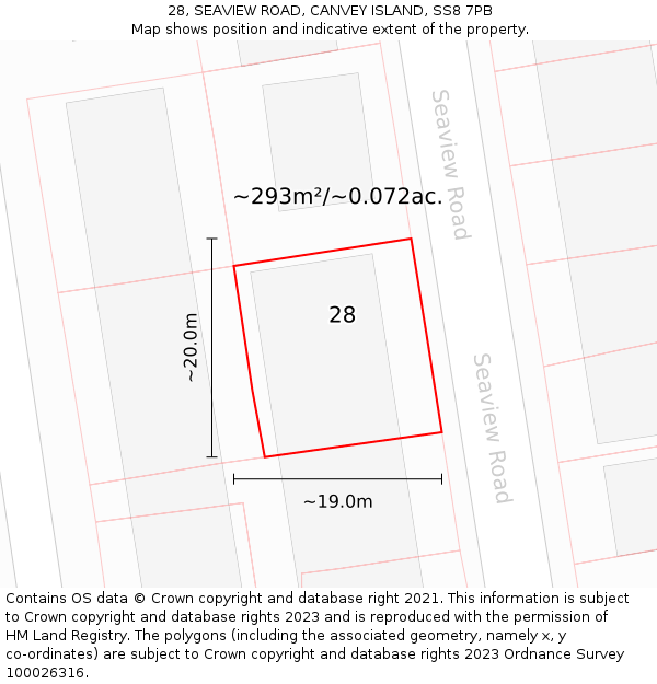 28, SEAVIEW ROAD, CANVEY ISLAND, SS8 7PB: Plot and title map