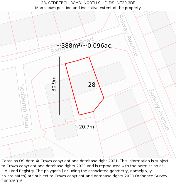 28, SEDBERGH ROAD, NORTH SHIELDS, NE30 3BB: Plot and title map