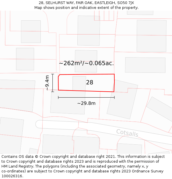28, SELHURST WAY, FAIR OAK, EASTLEIGH, SO50 7JX: Plot and title map