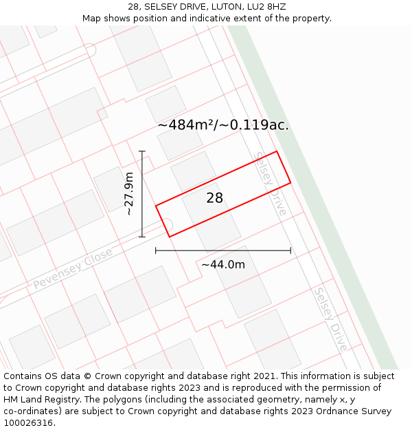 28, SELSEY DRIVE, LUTON, LU2 8HZ: Plot and title map