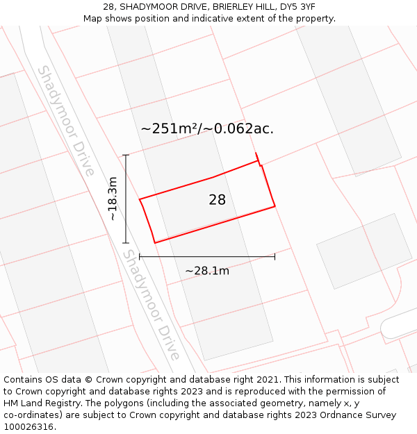 28, SHADYMOOR DRIVE, BRIERLEY HILL, DY5 3YF: Plot and title map