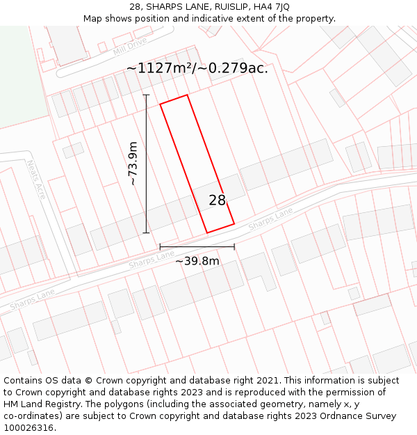 28, SHARPS LANE, RUISLIP, HA4 7JQ: Plot and title map