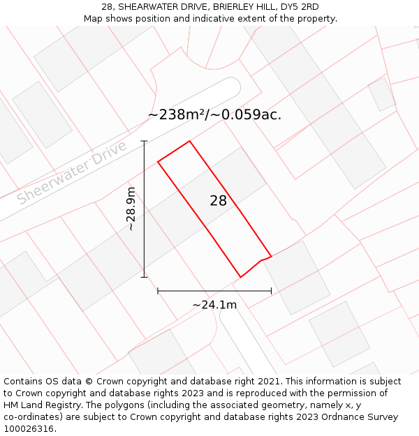 28, SHEARWATER DRIVE, BRIERLEY HILL, DY5 2RD: Plot and title map