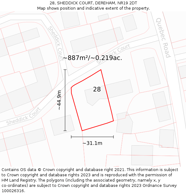 28, SHEDDICK COURT, DEREHAM, NR19 2DT: Plot and title map