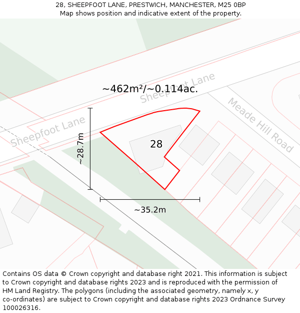 28, SHEEPFOOT LANE, PRESTWICH, MANCHESTER, M25 0BP: Plot and title map