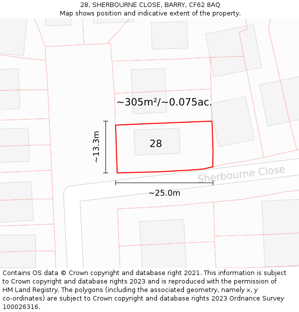 28, SHERBOURNE CLOSE, BARRY, CF62 8AQ: Plot and title map