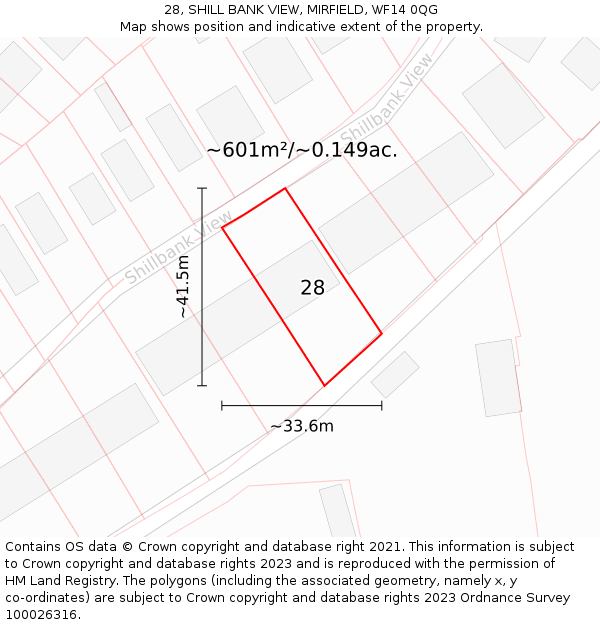 28, SHILL BANK VIEW, MIRFIELD, WF14 0QG: Plot and title map