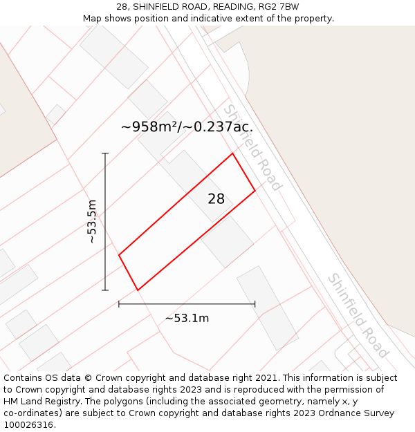 28, SHINFIELD ROAD, READING, RG2 7BW: Plot and title map