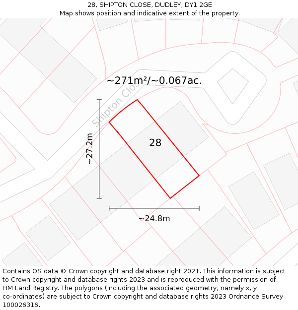 28, SHIPTON CLOSE, DUDLEY, DY1 2GE: Plot and title map