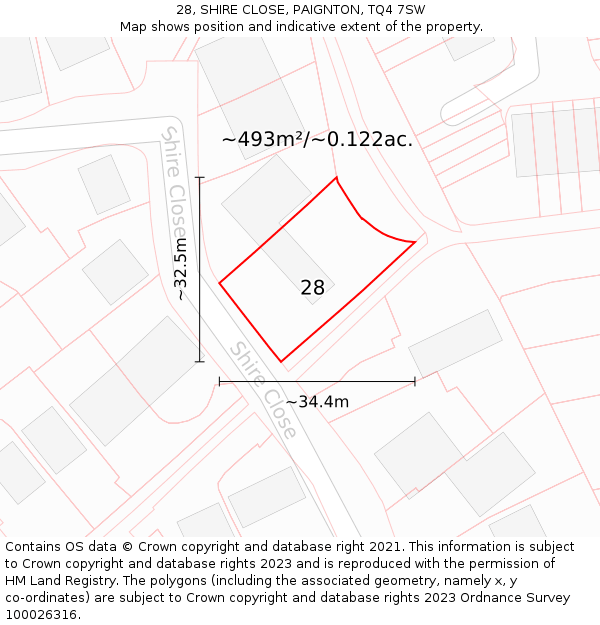 28, SHIRE CLOSE, PAIGNTON, TQ4 7SW: Plot and title map