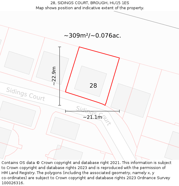28, SIDINGS COURT, BROUGH, HU15 1ES: Plot and title map