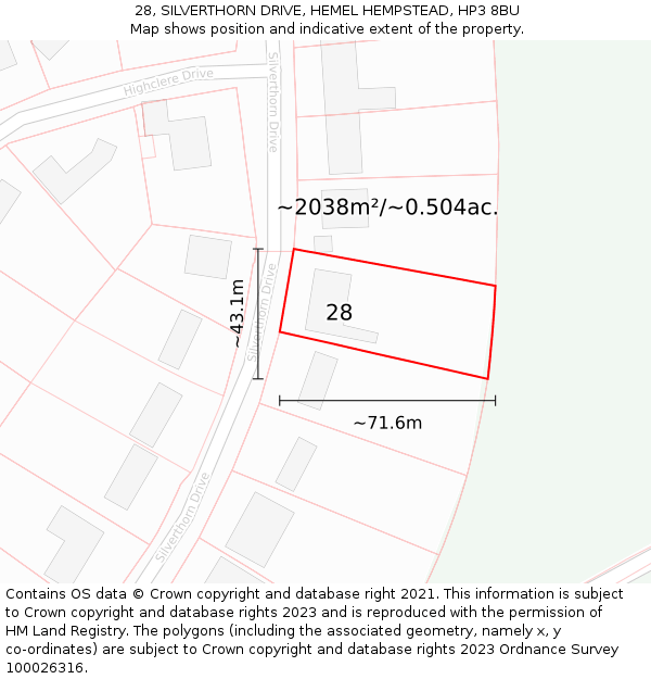 28, SILVERTHORN DRIVE, HEMEL HEMPSTEAD, HP3 8BU: Plot and title map