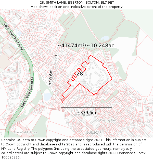 28, SMITH LANE, EGERTON, BOLTON, BL7 9ET: Plot and title map