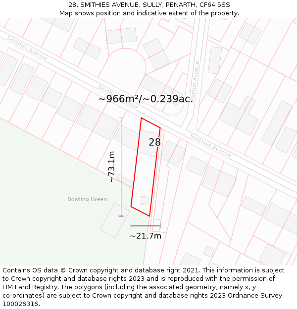 28, SMITHIES AVENUE, SULLY, PENARTH, CF64 5SS: Plot and title map