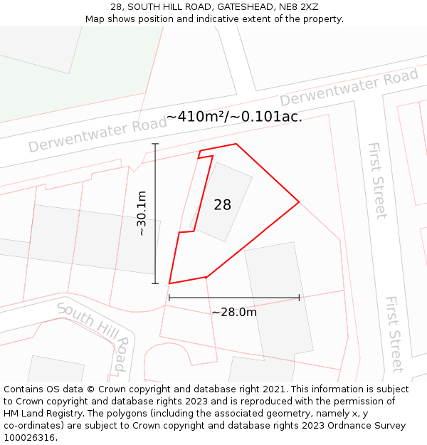 28, SOUTH HILL ROAD, GATESHEAD, NE8 2XZ: Plot and title map