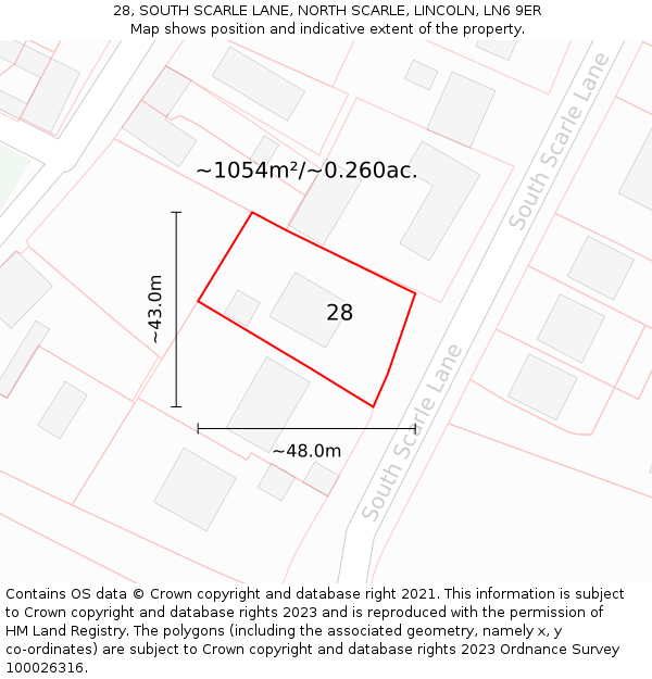 28, SOUTH SCARLE LANE, NORTH SCARLE, LINCOLN, LN6 9ER: Plot and title map