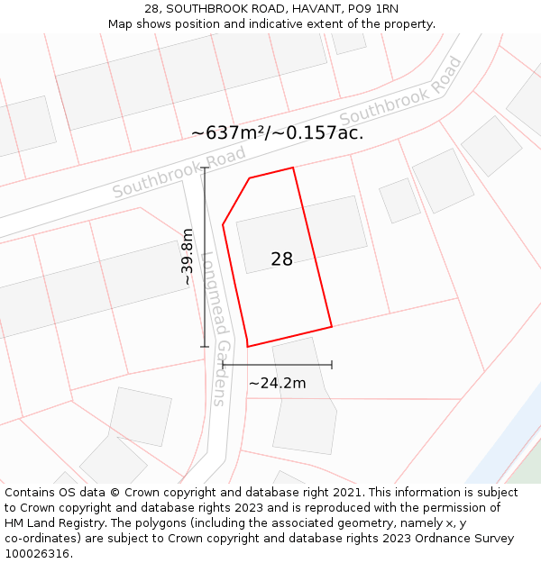 28, SOUTHBROOK ROAD, HAVANT, PO9 1RN: Plot and title map