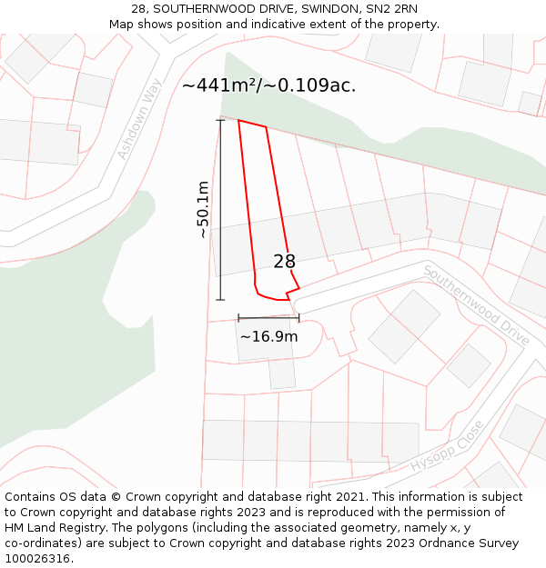 28, SOUTHERNWOOD DRIVE, SWINDON, SN2 2RN: Plot and title map