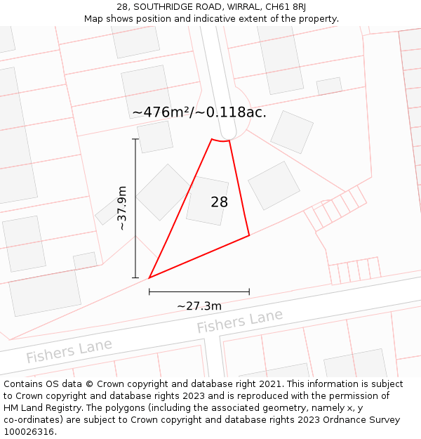 28, SOUTHRIDGE ROAD, WIRRAL, CH61 8RJ: Plot and title map