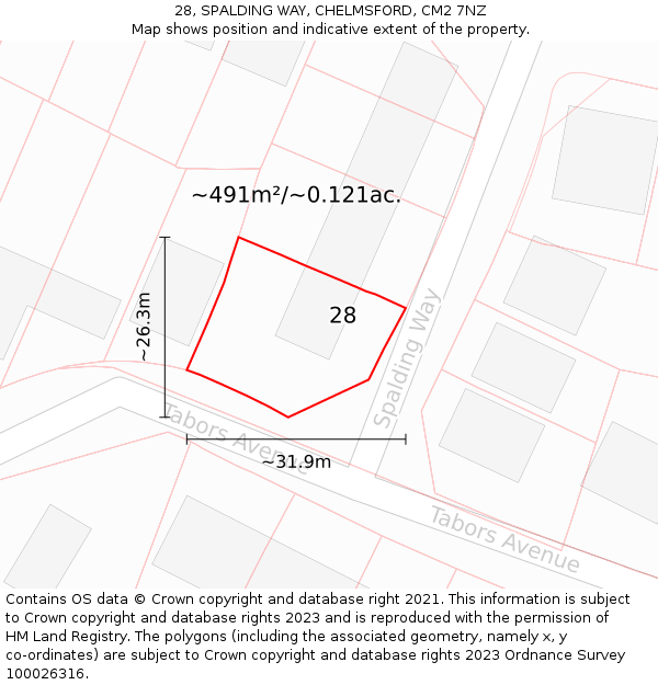 28, SPALDING WAY, CHELMSFORD, CM2 7NZ: Plot and title map