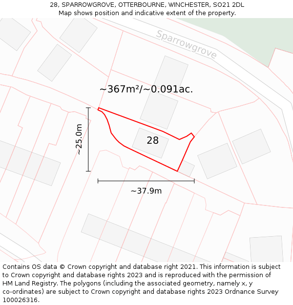 28, SPARROWGROVE, OTTERBOURNE, WINCHESTER, SO21 2DL: Plot and title map