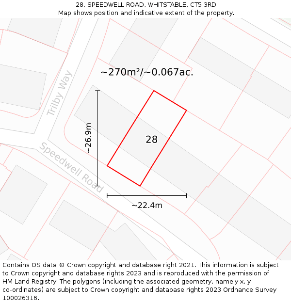 28, SPEEDWELL ROAD, WHITSTABLE, CT5 3RD: Plot and title map