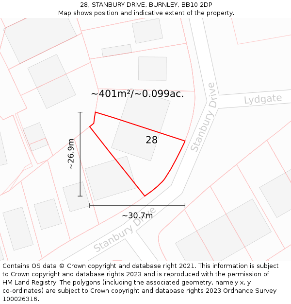 28, STANBURY DRIVE, BURNLEY, BB10 2DP: Plot and title map