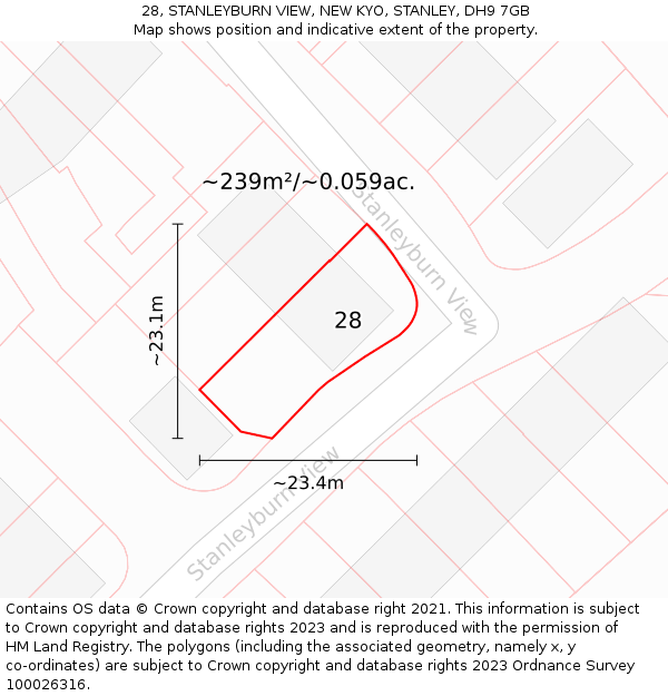 28, STANLEYBURN VIEW, NEW KYO, STANLEY, DH9 7GB: Plot and title map