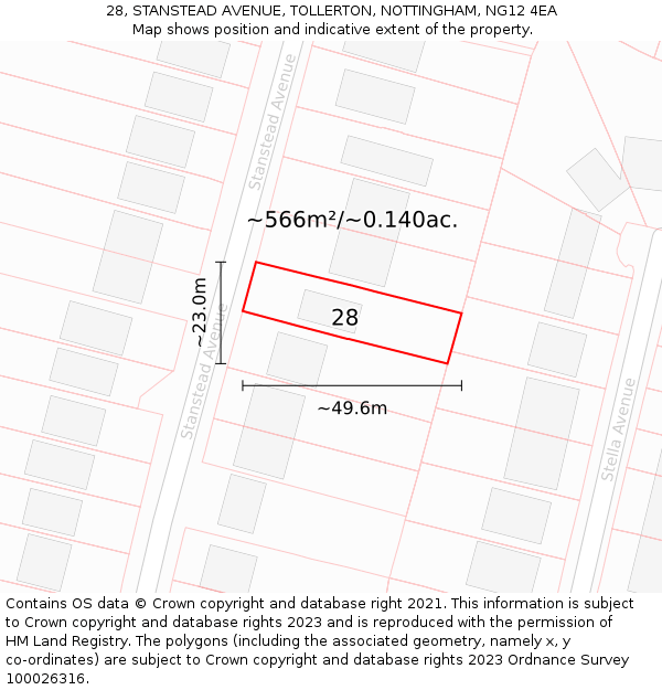 28, STANSTEAD AVENUE, TOLLERTON, NOTTINGHAM, NG12 4EA: Plot and title map