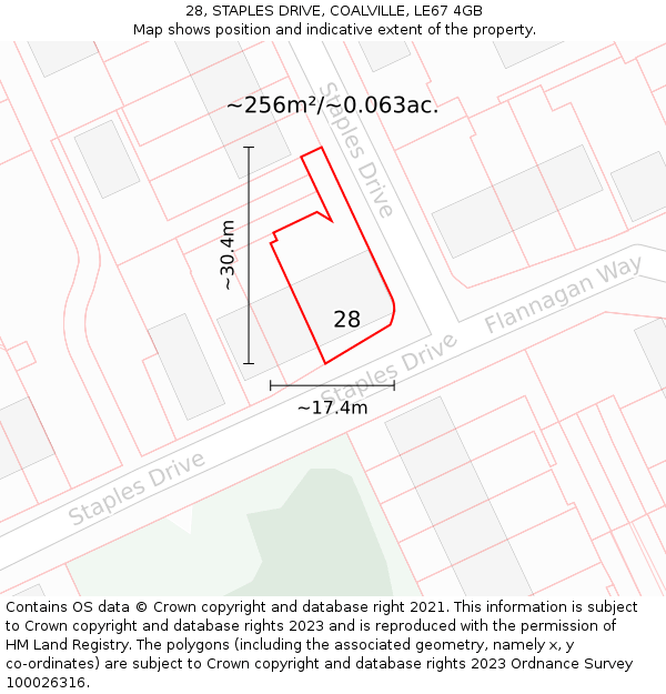 28, STAPLES DRIVE, COALVILLE, LE67 4GB: Plot and title map