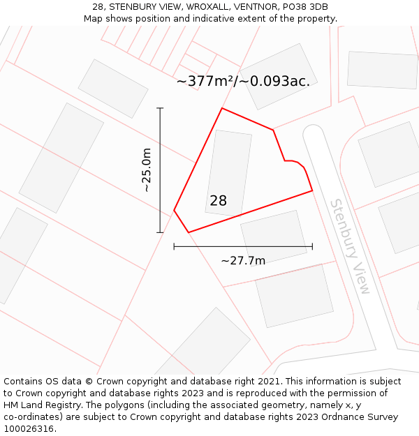 28, STENBURY VIEW, WROXALL, VENTNOR, PO38 3DB: Plot and title map