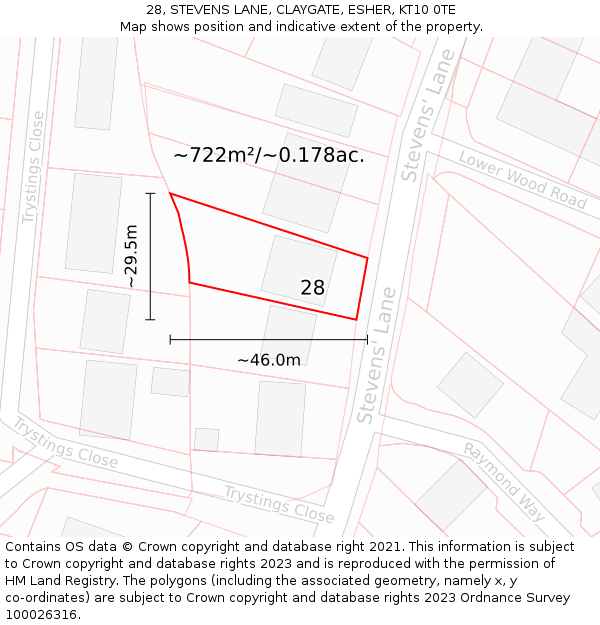 28, STEVENS LANE, CLAYGATE, ESHER, KT10 0TE: Plot and title map