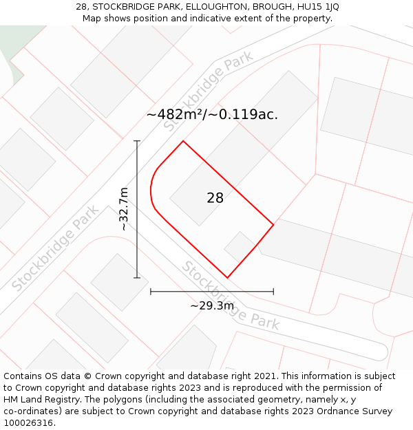 28, STOCKBRIDGE PARK, ELLOUGHTON, BROUGH, HU15 1JQ: Plot and title map