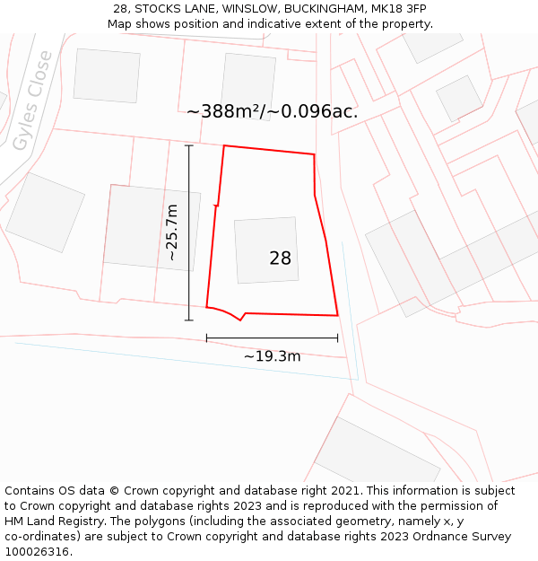 28, STOCKS LANE, WINSLOW, BUCKINGHAM, MK18 3FP: Plot and title map