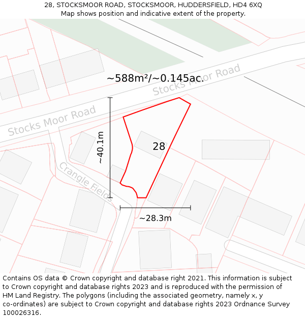 28, STOCKSMOOR ROAD, STOCKSMOOR, HUDDERSFIELD, HD4 6XQ: Plot and title map