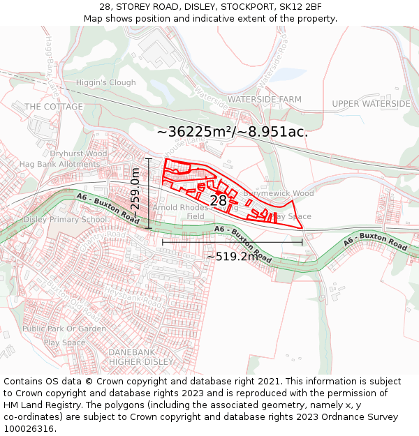 28, STOREY ROAD, DISLEY, STOCKPORT, SK12 2BF: Plot and title map