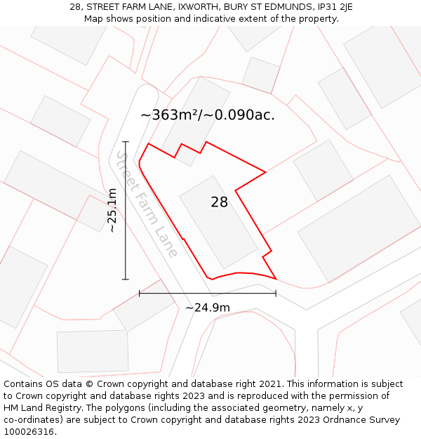 28, STREET FARM LANE, IXWORTH, BURY ST EDMUNDS, IP31 2JE: Plot and title map