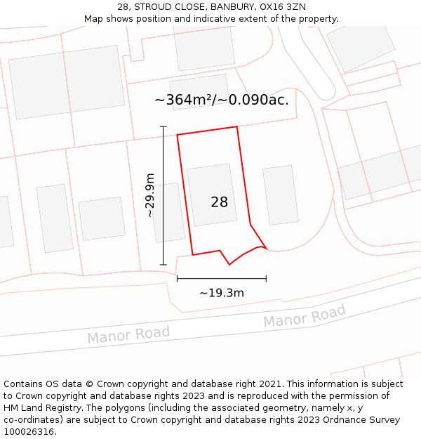 28, STROUD CLOSE, BANBURY, OX16 3ZN: Plot and title map