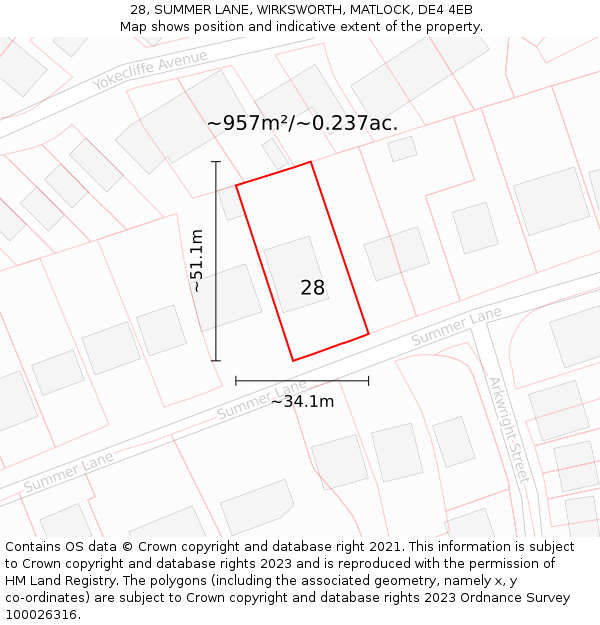 28, SUMMER LANE, WIRKSWORTH, MATLOCK, DE4 4EB: Plot and title map