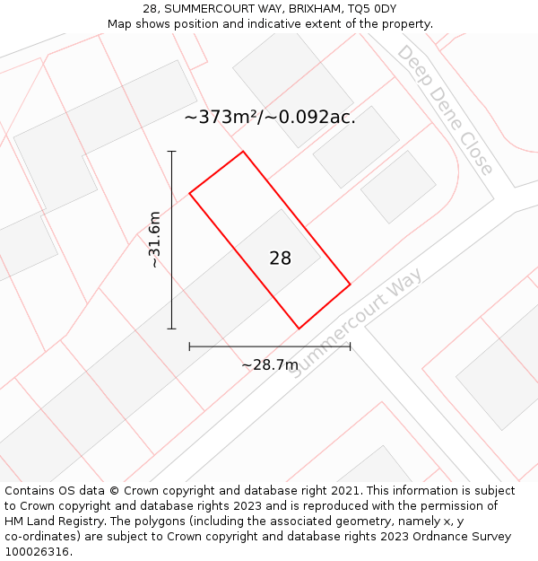 28, SUMMERCOURT WAY, BRIXHAM, TQ5 0DY: Plot and title map