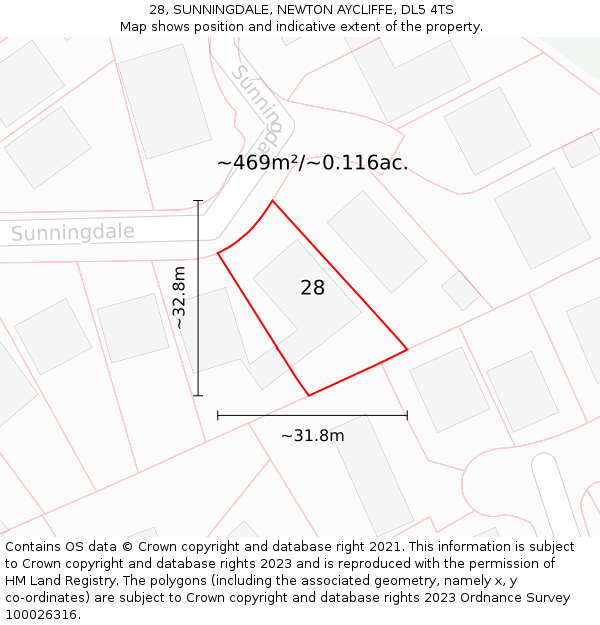 28, SUNNINGDALE, NEWTON AYCLIFFE, DL5 4TS: Plot and title map