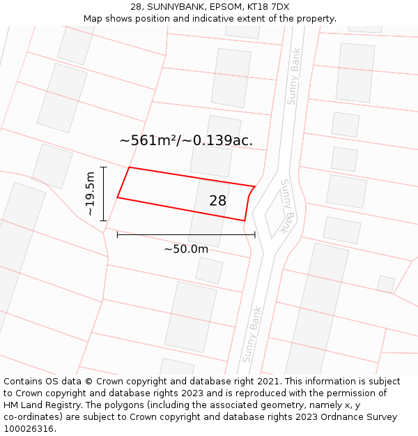 28, SUNNYBANK, EPSOM, KT18 7DX: Plot and title map