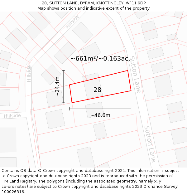 28, SUTTON LANE, BYRAM, KNOTTINGLEY, WF11 9DP: Plot and title map