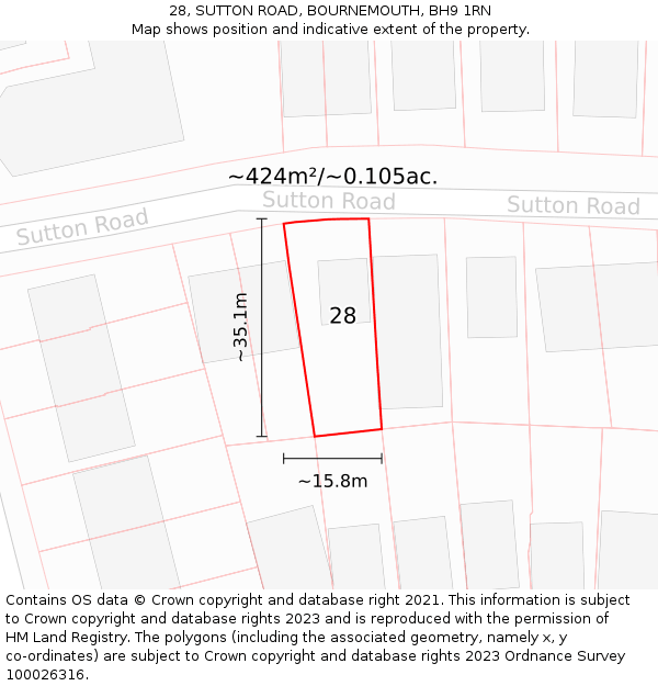 28, SUTTON ROAD, BOURNEMOUTH, BH9 1RN: Plot and title map