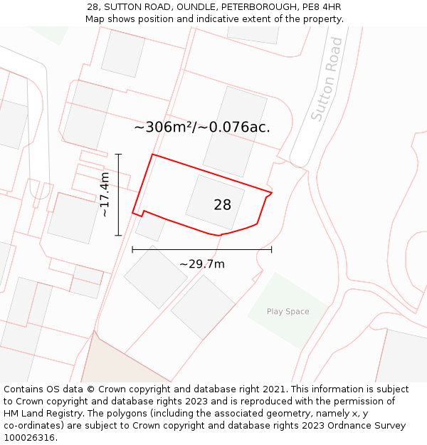 28, SUTTON ROAD, OUNDLE, PETERBOROUGH, PE8 4HR: Plot and title map