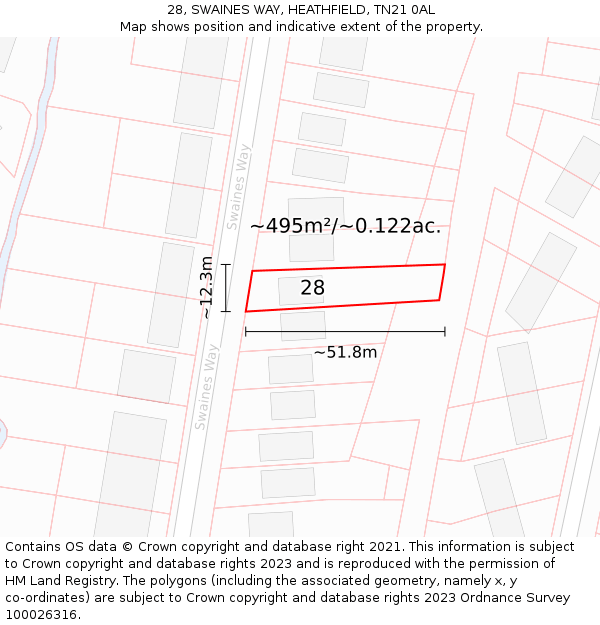 28, SWAINES WAY, HEATHFIELD, TN21 0AL: Plot and title map