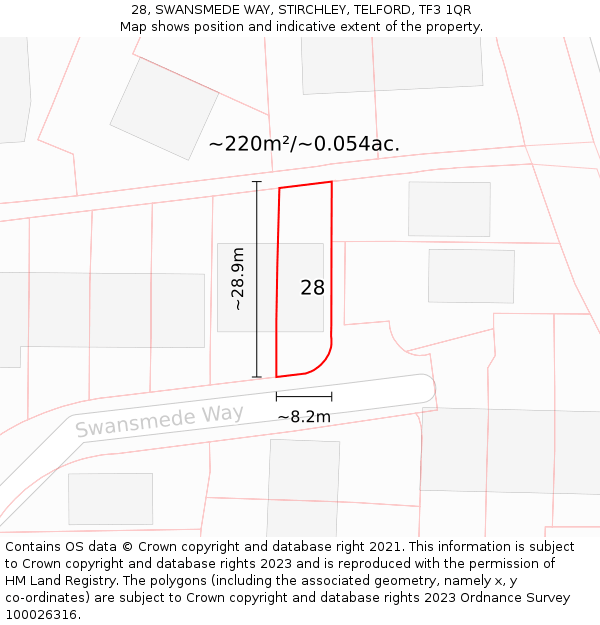 28, SWANSMEDE WAY, STIRCHLEY, TELFORD, TF3 1QR: Plot and title map
