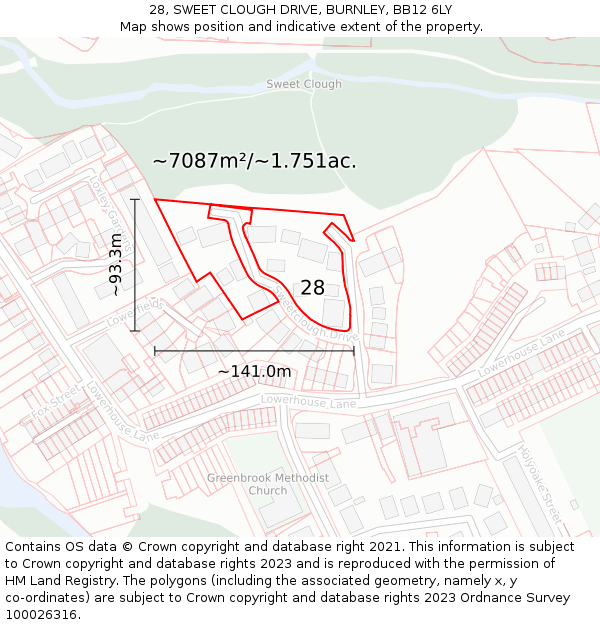 28, SWEET CLOUGH DRIVE, BURNLEY, BB12 6LY: Plot and title map