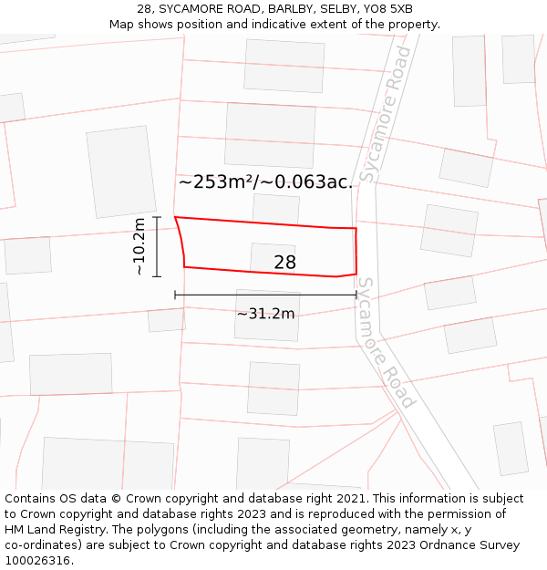 28, SYCAMORE ROAD, BARLBY, SELBY, YO8 5XB: Plot and title map